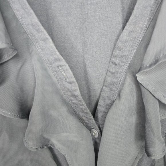 LOGO Lori Goldstein Cardigan Womens Large Gray Instant Chic Button Ruffle Pocket - Picture 6 of 8
